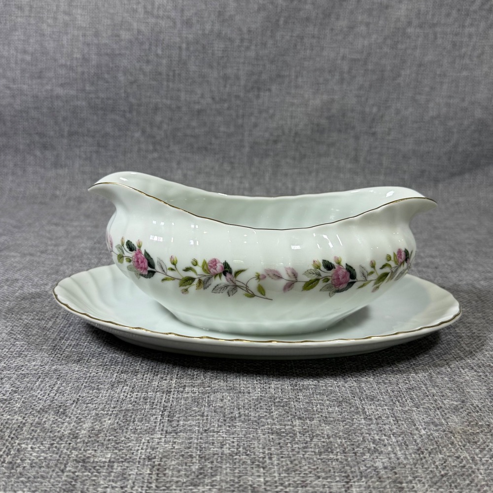 VTG Creative Fine China Gravy Boat w/Underplate 2345 Regency Rose Gold Japan